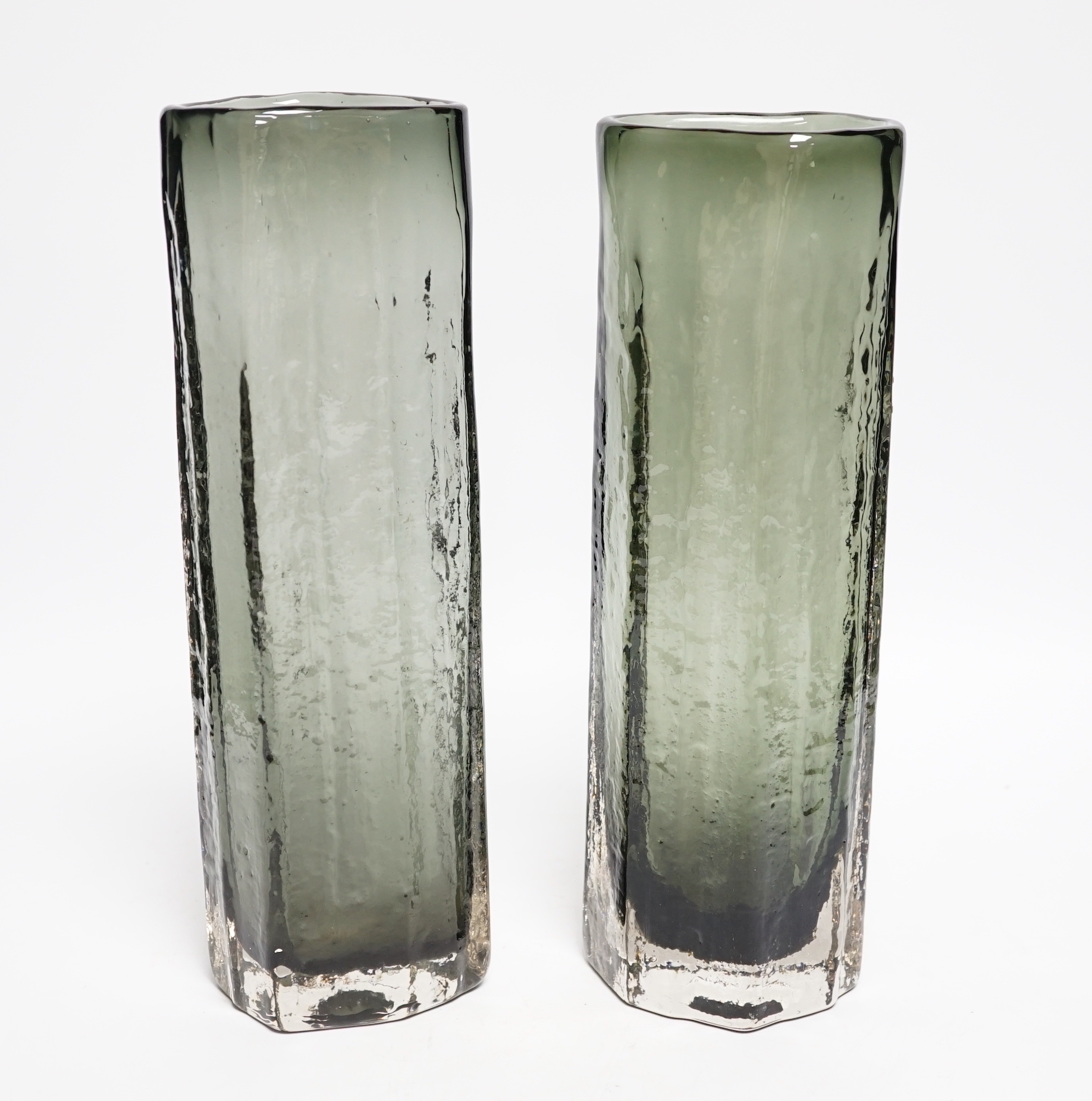 A near pair of Whitefriars ‘Cucumber’ vases in pewter, largest 30cm high